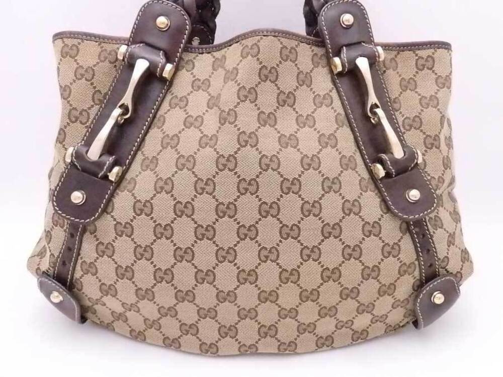 Gucci Leather Shoulder GG Beige Bag Canvas Brown Tan Brown